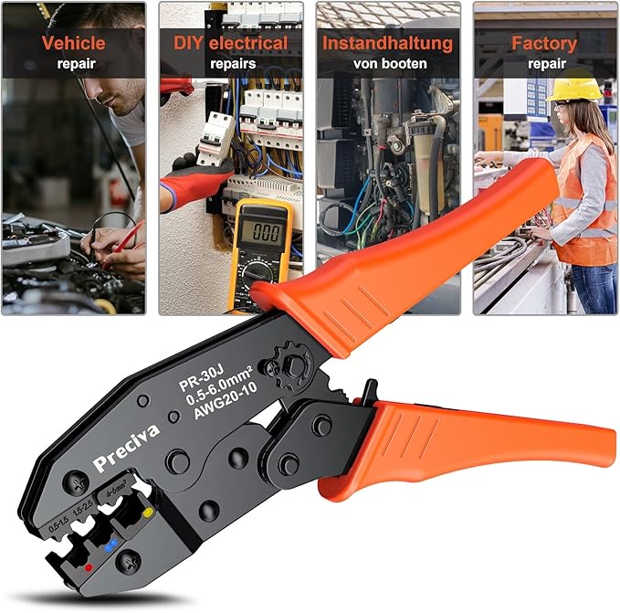 Wire Terminals Crimping Tool Kit, Preciva AWG20-10/0.5-6mm²Insulated Ratcheting Crimper Tool with 350PCS Insulated Wire Connectors