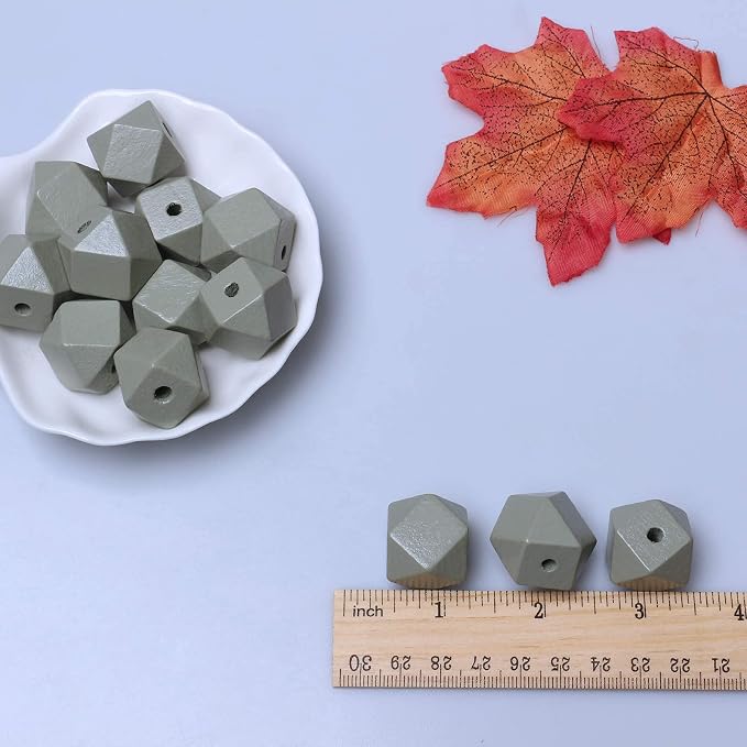 20mm Geometric Wooden Beads Light Green Polygon Wooden Loose Spacer Beads - Image 2