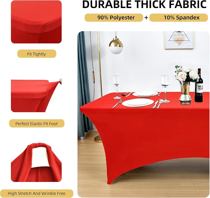10-Pack 6ft Red Spandex Table Covers - Image 2