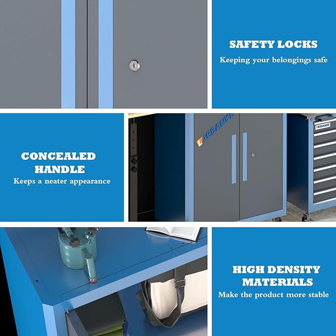 Upgraded Double Door Tool Chest with Locking System,Rolling Tool Chest with 360° Swivel Casters and Foot Pads,Large Tool Cabinet with Movable Partition for Different Needs,Large Assembly Box