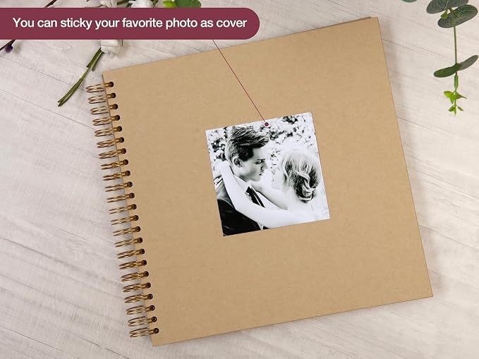 potricher 12 x 12 Inch Large DIY Scrapbook Photo Album 80 Pages Thick Kraft - Image 2
