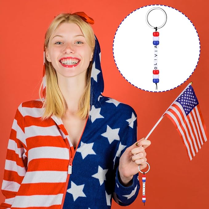 Landical 564 Pcs 4th of July Keychain Craft Kit DIY Patriotic Bead Keychain - Image 7