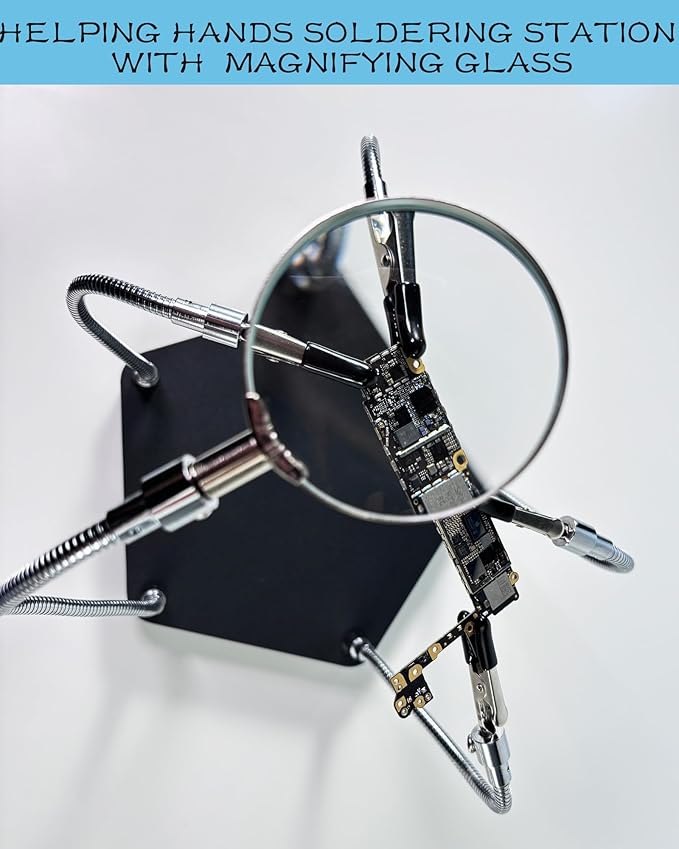 Kaisiking Helping Hands Soldering Station Kit • Magnifying Glass • 4 Flexible - Image 3