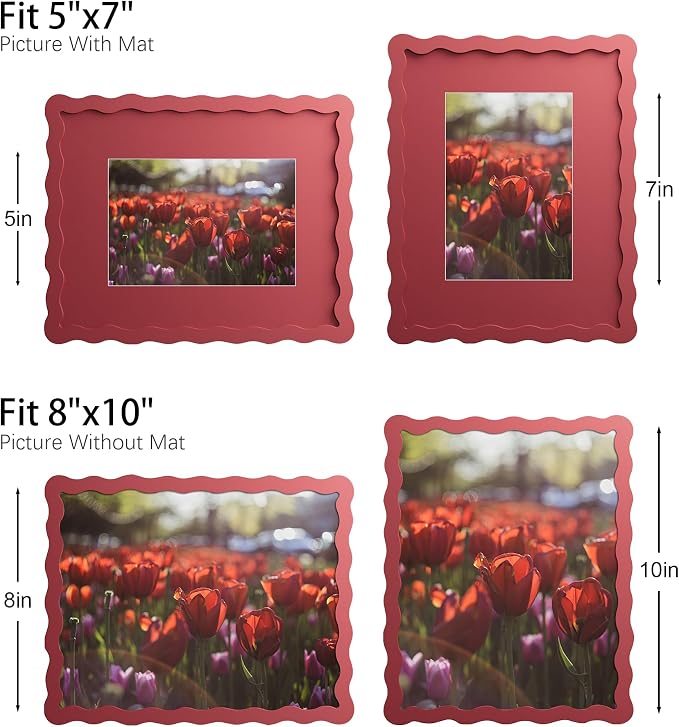 8x10 Picture Frame with Mat for 5x7, Wavy Edge Wooden Real Glass Photo Frame - Image 4