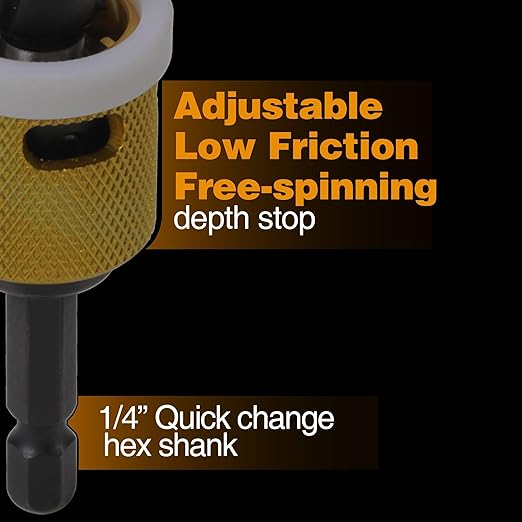 Generic 5 Count Carbide Tipped Countersink Drill Bit Set with Low Friction Depth Stop, 1/4" Quick Change Hex Shank for Wood, Plastic, Woodworking