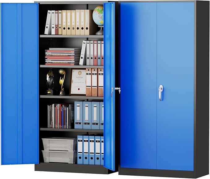 Pataku Metal Storage Cabinet, 71" Garage Cabinet with Doors and Shelves Lockable Steel Multifunctional Cabinets, File Cabinets for Home, Office, Garage, Warehouse(Dark Blue)