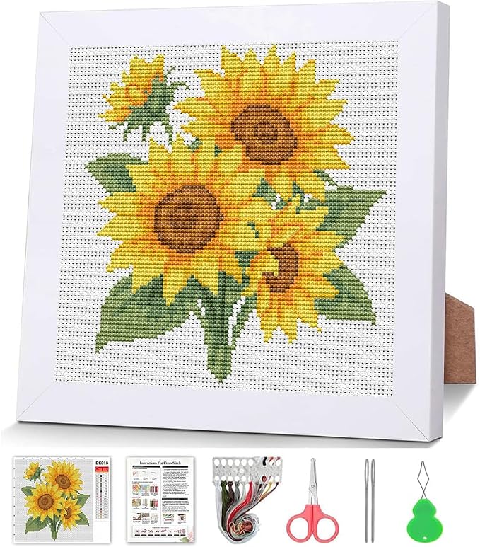 Sunflower Cross Stitch Kits for Beginners, Flowers Stamped Cross Stitch for by VIGEGU