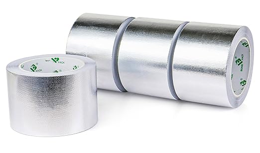 BOMEI PACK Adhesive Aluminum Foil Heat Shield Tape 2 Pack Barrier Fiberglass Thermal Insulation Reflective Material High Temp Protection (4Rolls 3inch)