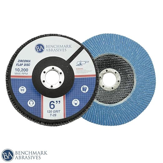 Benchmark Abrasives 6" x 7/8" Premium High Density Jumbo Zirconia Type 29 Flap Discs for Angle Grinder, 6 Inch Sanding Discs, Finishing, Deburring, Rust Removal - (10 Pack) 120 Grit
