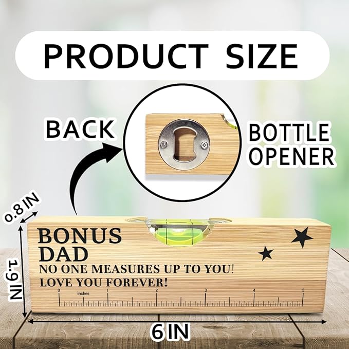 Christmas Gifts for Bonus Dad Stepdad from Daughter Wooden Spirit Level, Fathers Day Birthday Gifts for Stepdad Stepped up Dad Papa from Daughter Son Wooden Spirit Level Bottle Opener