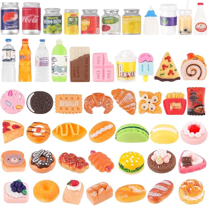50Pcs Miniature Food Drinks Bottle Soda Pop Cans, Pretend Play Mini Kitchen by kapeiluo