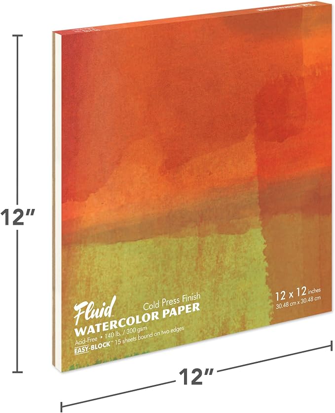 Fluid Watercolor Paper Block, 12 x 12 inches, 15 Sheets, 140 lb Cold Press Pad - Image 2