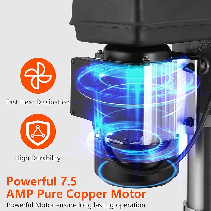 15 in Floor Drill Press, 7.5 Amp 120V Pure Copper Motor, 288-3084 RPM Variable Speed Cast Iron Bench Drill Press, 0-45° Tilting Worktable, Tabletop Drilling Machine for Wood Metal