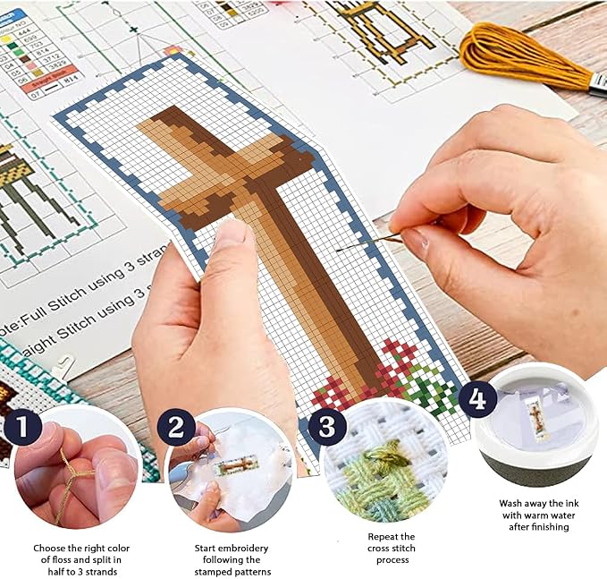 FREEBLOSS 22*8cm 6 Set Cross Stitch Bookmark Kits Plaid Biblical Themes Cross - Image 4