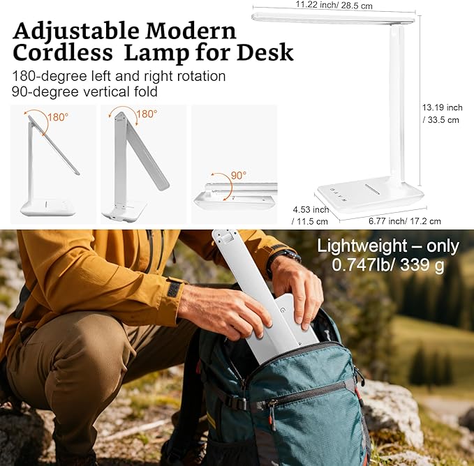LED Portable Bright Rechargeable Desk Lamp, 4000mah Dimmable Touch Battery - Image 7