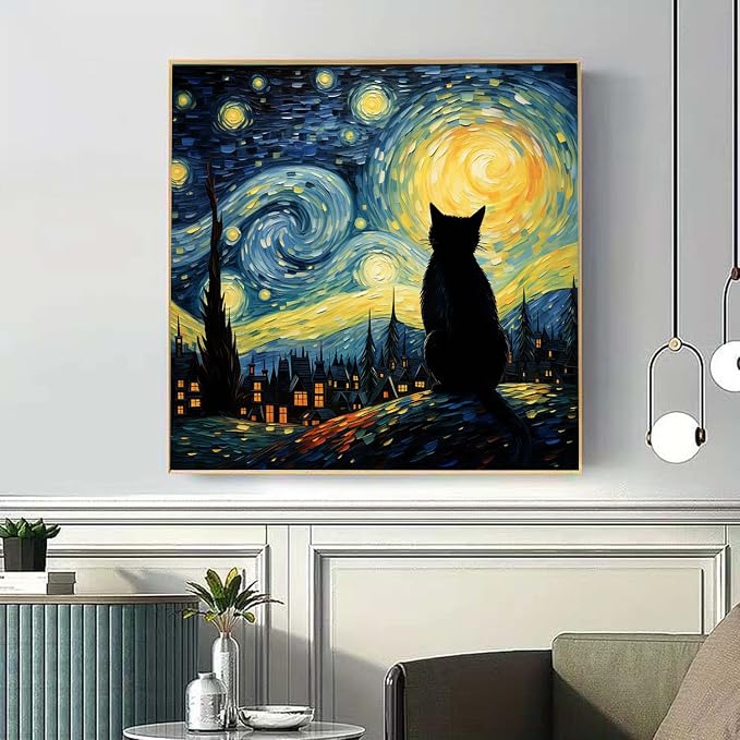 VeGuude Cat Diamond Art Kits for Adults-Starry Night Diamond Painting Kits for - Image 2