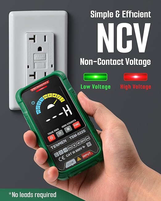 TESMEN TSM-522S Smart Digital Multimeter, Auto-Ranging Volt Meter, TRMS 4000 Counts Voltage Tester Measures Voltage, Capacitance, NCV, Frequency, Ohm, Continuity, Diode, Live Wire for Automotive, DIY