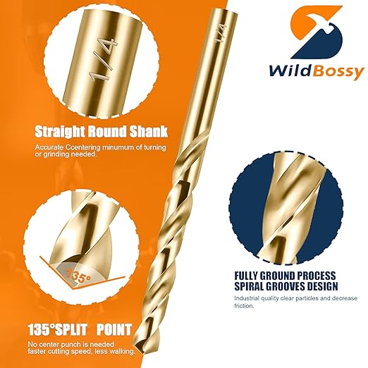 Cobalt Drill Bit Set 1/8" - 13PCS, M35 Twist Drill Bits Straight Shank, 1/8" High Speed Steel Drill Bits for Drilling in Hard Metal, Stainless Steel, Cast Iron