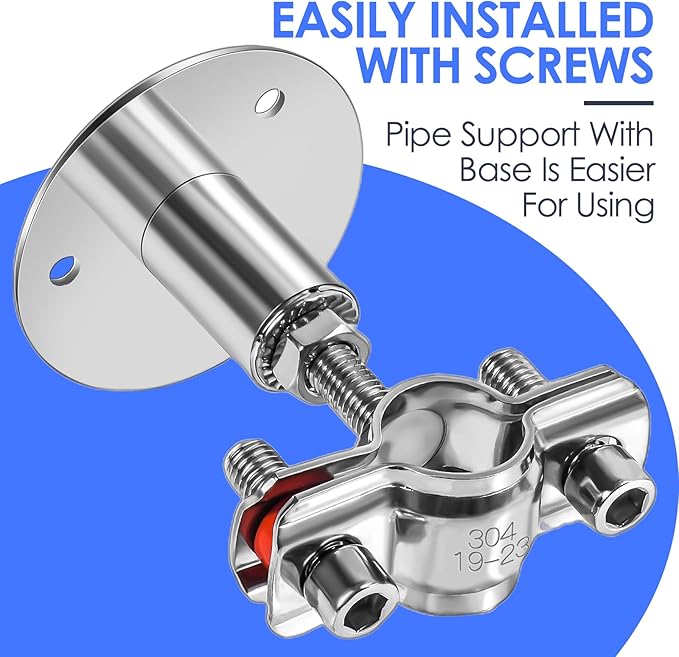 Adjustable Pipe Hangers Supports Stainless Steel 304 - Pipe Bracket Wall Mount Ceiling Mount Pipe Clamp Support with Screws for OD Pipe Tube 19-23mm Applicable Height 50-100mm (2PCS)