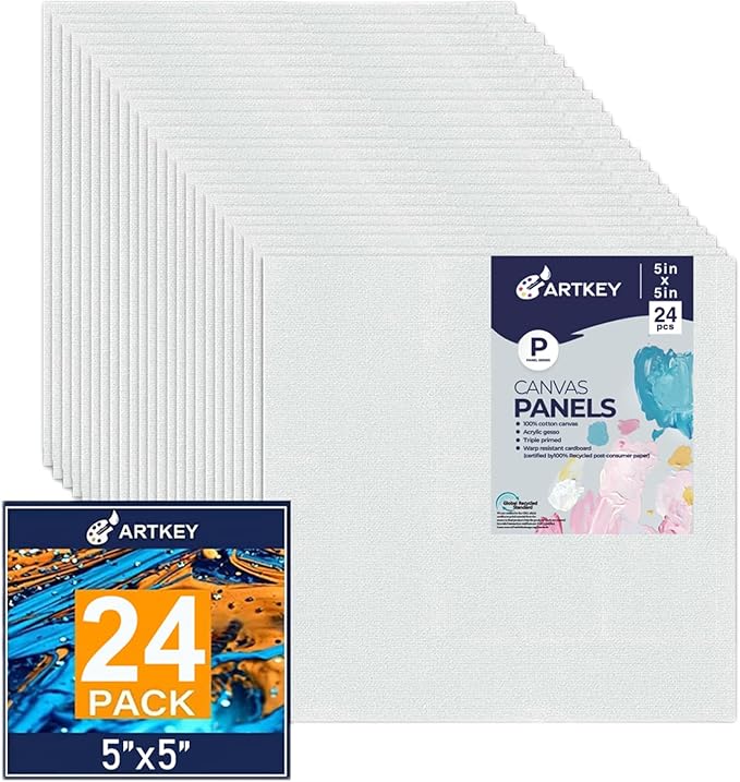Canvas Panels 5x5 Inch 24-Pack, 10 oz Primed 100% Cotton White Blank Small by Artkey