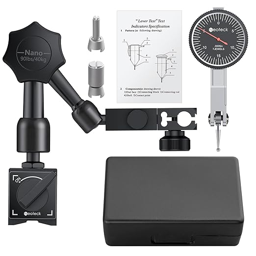 Neoteck Dial Test Indicator with Magnetic Base Stand and Storage Case, 0-0.03"/0.0005" Test Indicator Set with 2 Steel Dovetail Clamps 3/8'' and 5/32'' for Machine Set-Up-Black
