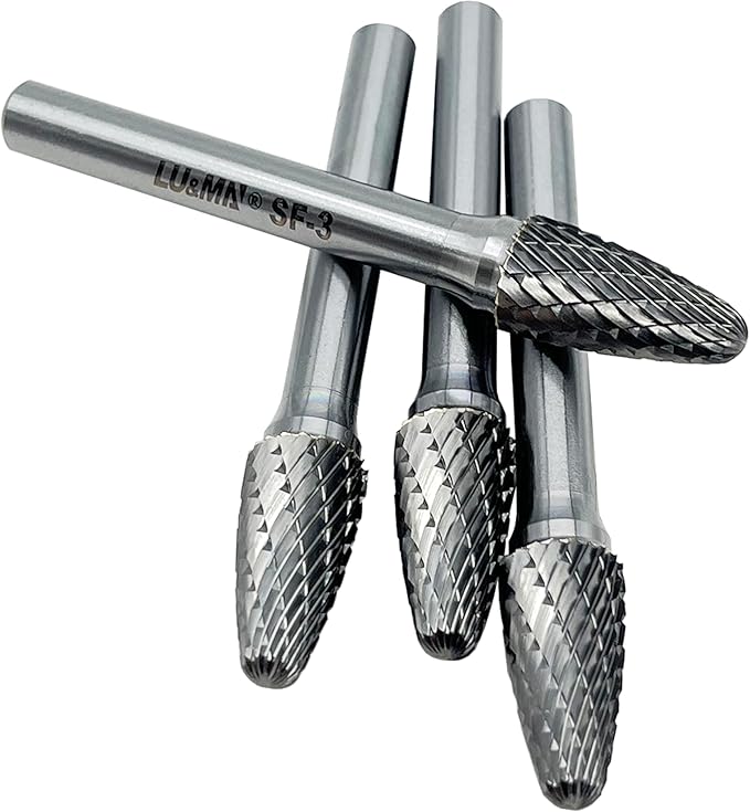 SF-3 Tungsten Carbide Burr Tree Shape Radius End Double Cut Rotary Burr File with 1/4'' Shank, 4pcs by LU&MN