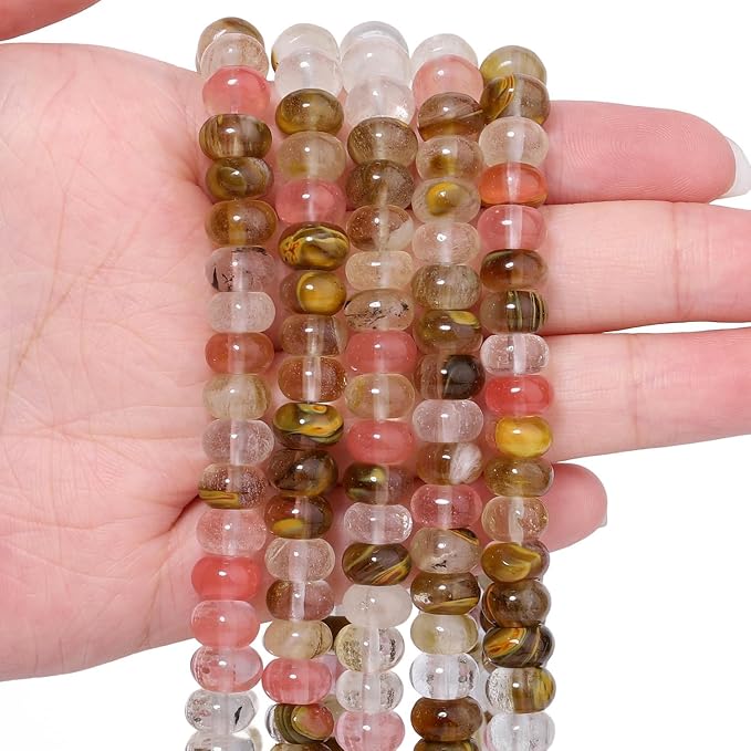 Songxi 5x8mm Natural Watermelon Rind Stone Rondelle Beads, Gemstone by SongXi