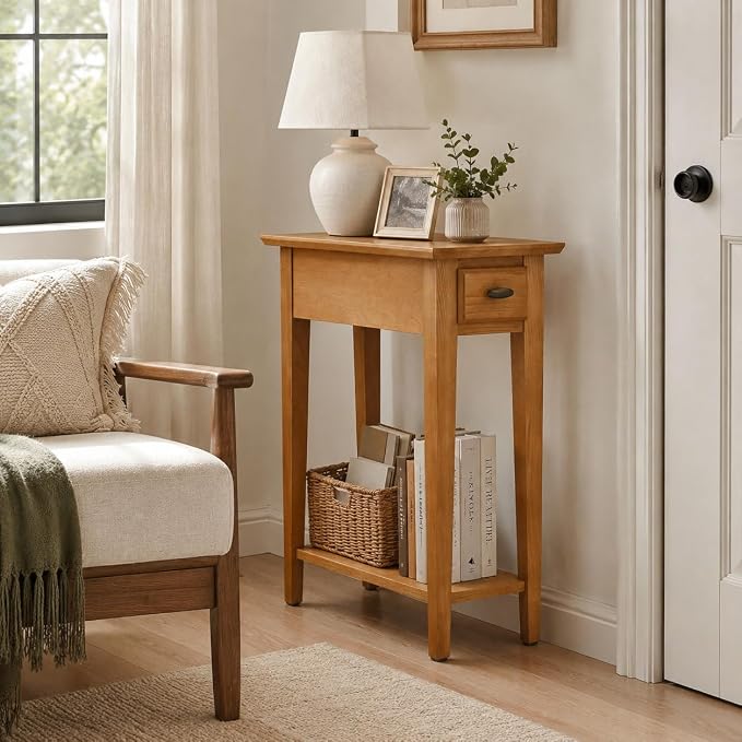 Leick Home Teegan End Table, Solid Wood, 1 Storage Drawer, Bottom Display Shelf - Image 2