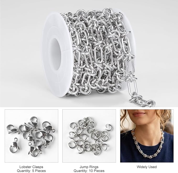 2 Meter Silver Paper Clip Link Chain Roll - Image 2