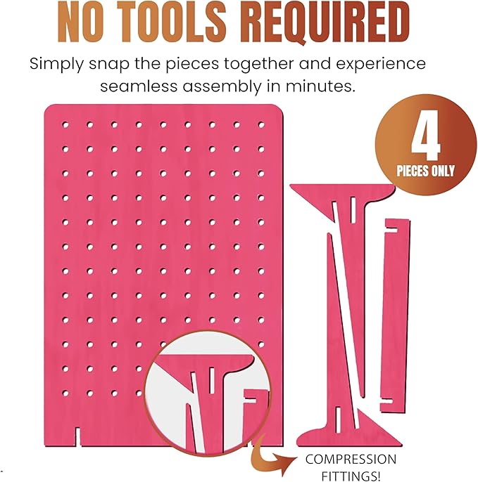 Torched Pegboard Display Stand for Jewelry, Craft Shows, Selling, Vendor Events, Tools, Peg Board Accessories Rack Organizer, Large 9.75" L x 4.3" W x 14" H, Pink