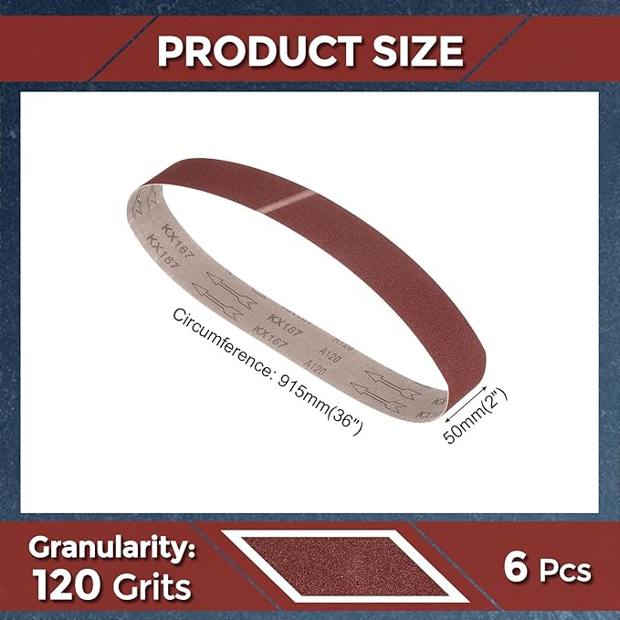 6 Pcs Sanding Belts 2 x 36 Inch 120 Grit Aluminum Oxide Abrasive Sandpaper for Belt Sander Metal Grinding Wood Working Weld Rust Removal
