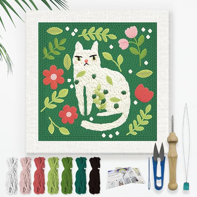 Doodlream Cat Leaf DIY Punch Needle Embroidery Kit by Doodlream