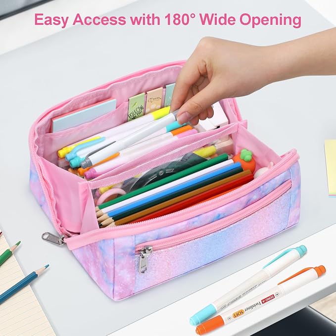Pencil Case for Girls, Durable Kids Pencil Pouch for School, Wide Opening Soft - Image 5
