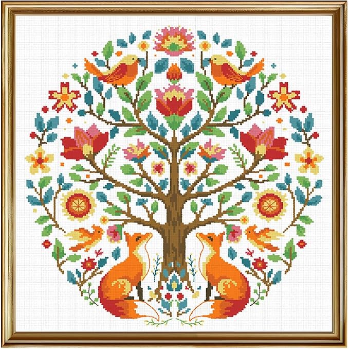 FREEBLOSS 11CT Cross Stitch Kits Tree of Animals Pattern Stamped Cross Stitch by FreeandCreativeCraftsArt