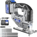 Cordless Jigsaw Tool Compatible with Dewalt 20V Battery, Variable Speed, LED Light, 0°-45° Bevel Cuts, 3-Position Orbital Action, Brushless Motor for Cutting (With 5Ah Battery & Charger Station Kit)