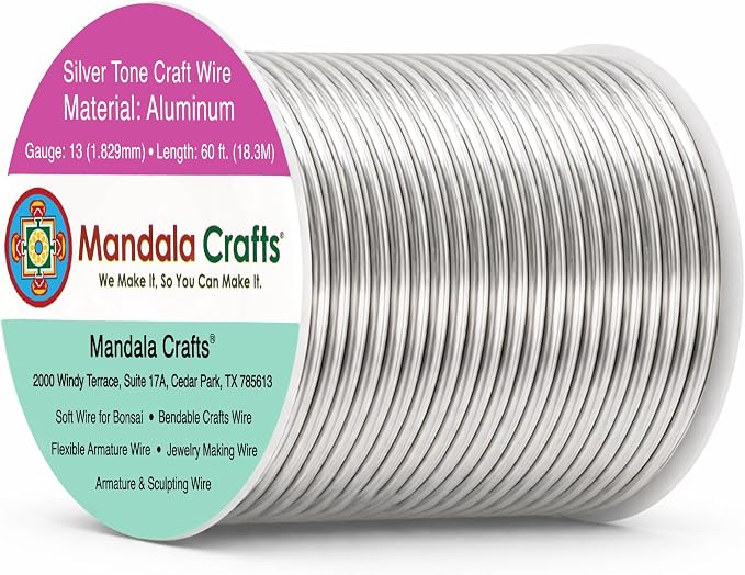 Mandala Crafts 13 Gauge Silver Tone Anodized Aluminum Craft Wire, 60 FT | by MandalaCrafts