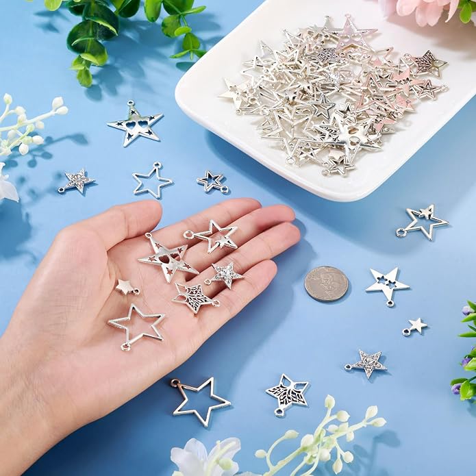 Tibetan Star Charms Silver Hollow Pentagram Pendants Metal Star Charms Hollow - Image 5