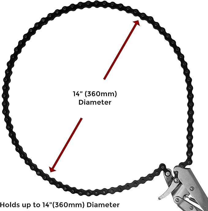 Strong Hand Tools Locking Chain Pliers, Removable 48″ Chain, Holds Up To 14" Diameter Pipes, Unique Easy Open Crank Handle, Quick Release Trigger, PFC1048