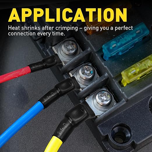 haisstronica Non Insulated Wire Connectors Kit，50pcs #8 Fork Terminals (AWG 12-10) with 50pcs 3:1 Heat Shrink Tubing for Automotive Marine，Brazed Seam Wire Crimp terminals