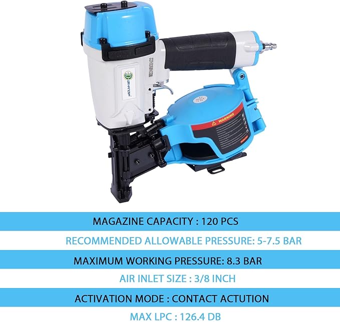 BHTOP Salvador CN45N Roofing Nailer, 15 Degree Roofing Nail Gun, 3/4-Inch to 1-3/4-Inch Coil Nails, 120-pcs Load Capacity Coil Nailer
