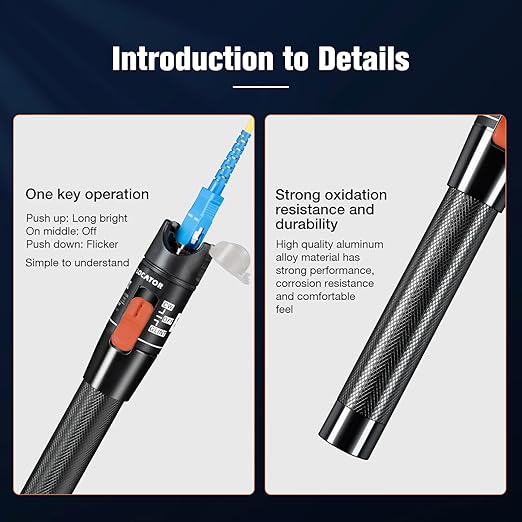 Visual Fault Locator,10-20KM Fiber Optic Cable Tester Meter, VFL Red Light Pen Light Source Testers(Black)