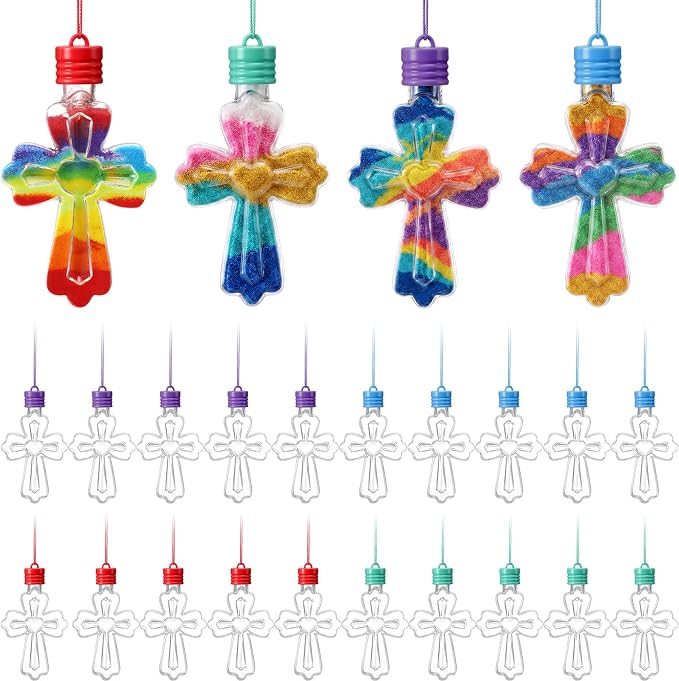 Kenning 24 Set Sand Art Cross Necklace Craft Kit, Colorful VBS Christian Empty by Kenning