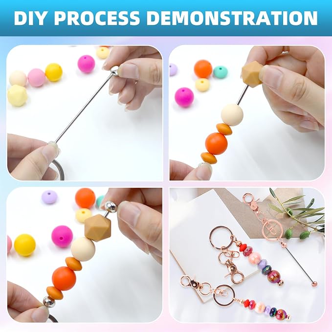 80 Pcs Beadable Keychains Bulk Kit – DIY Keychain Making Supplies - Image 4
