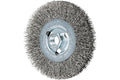 PFERD Crimped Wheel Brush, Stainless Steel Wire, 4-1/2" Diameter, 5/8-11 Thread, 0.014 Wire Size, 15/16" Trim Length, 1/2" Face Width, 12500 max RPM - Part 80354