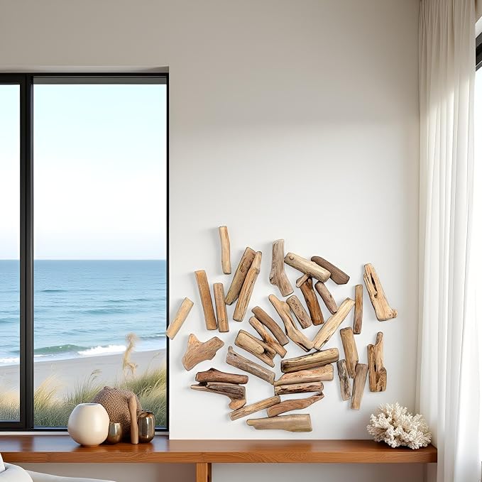 20 Pcs Natural Driftwood Pieces Branch Slices Craft Sticks Beach Decor - Image 3