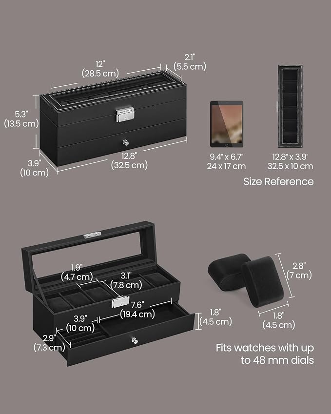 SONGMICS Watch Box, 6-Slot Watch Case Organizer - Image 5