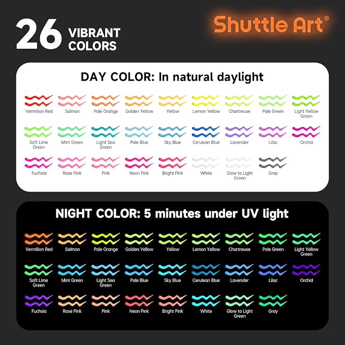 Shuttle Art Glow in the Dark Paint, 26 Colors 3D Fabric Paint - Image 4
