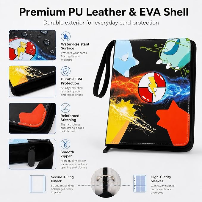 9 Pocket Card Binder with 50 Removable Sleeves, Holds 900 Cards | 3 Ring Zipper - Image 4