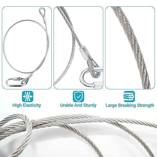 1/8 "T316 Stainless Steel Cable (Wire), 7 * 7 Strands of Twisted Metal for Aviation Construction, Silver with Cutters (150FT)