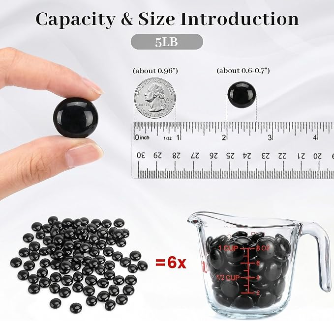 FUTUREPLUSX 5LB Black Flat Glass Marbles, Gemstone Beads, Aquarium Rocks Fish - Image 2